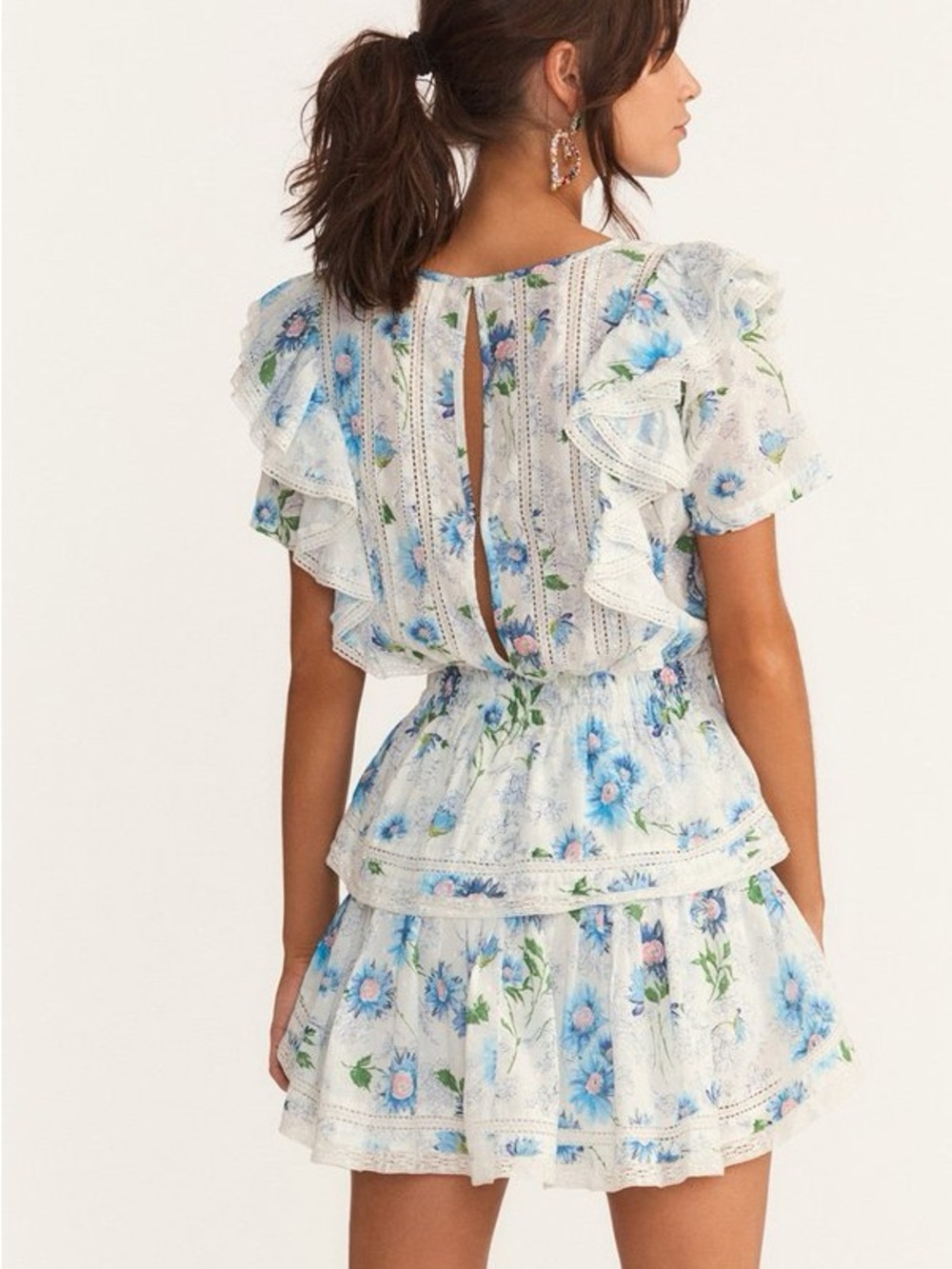FOR LIZ - NWT LoveShackFancy Natasha Floral Mini Dress in Blueberry Cloud(XL) - Picture 2 of 5